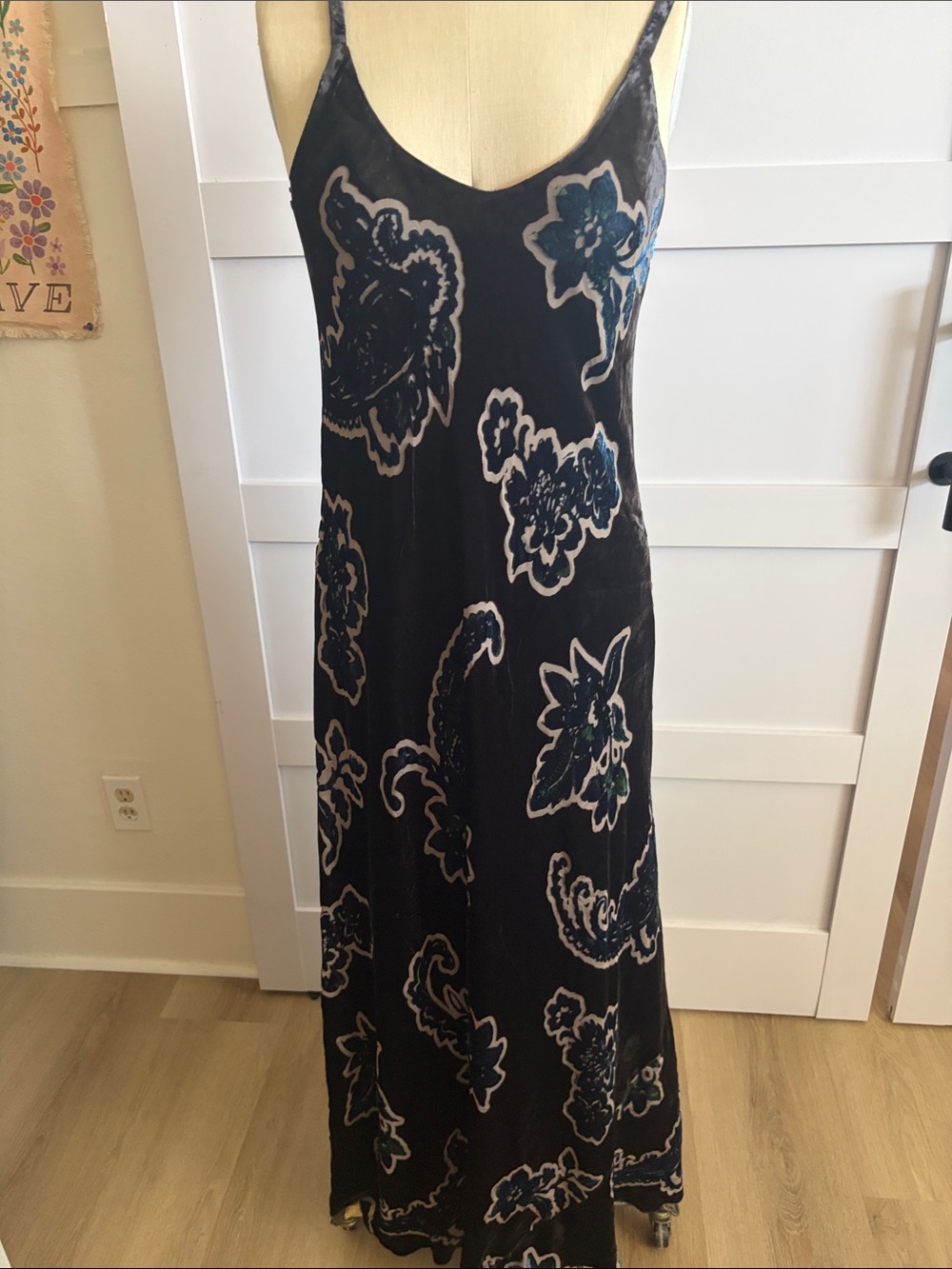 Johnny Was Black Velvet Burnout Floral Slip Maxi Dress